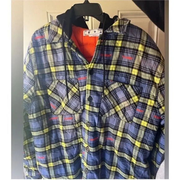 OFF WHITE Embroidered Flannel Padded Jacket size medium men’s coat NEW - Picture 8 of 15